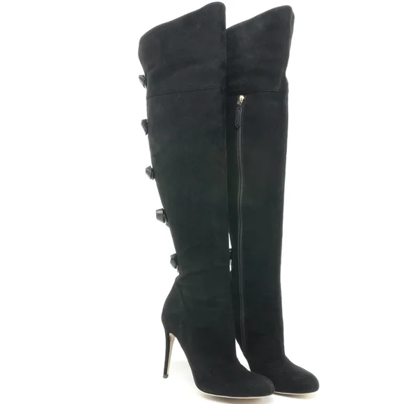 Valentino Bowtie Back Suede Leather OTK Over the Knee Boots Women EU 36.5 Black - Picture 2 of 13